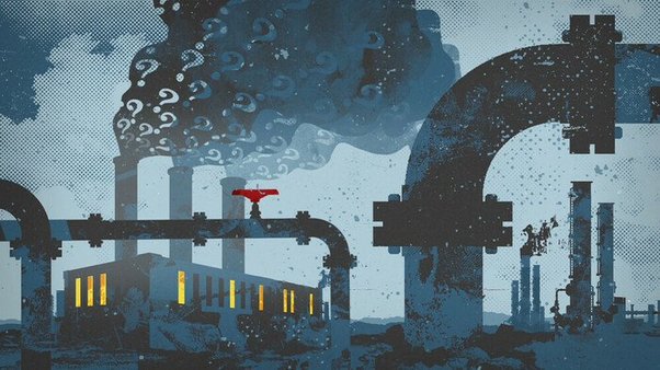 illustration showing power plant emitting emissions from fossil gas (also called natural gas or methane)
