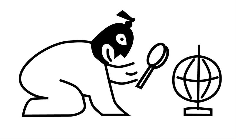 illustration of person holding magnifying glass up to globe