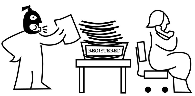 illustration of money launderer entering details into company registration