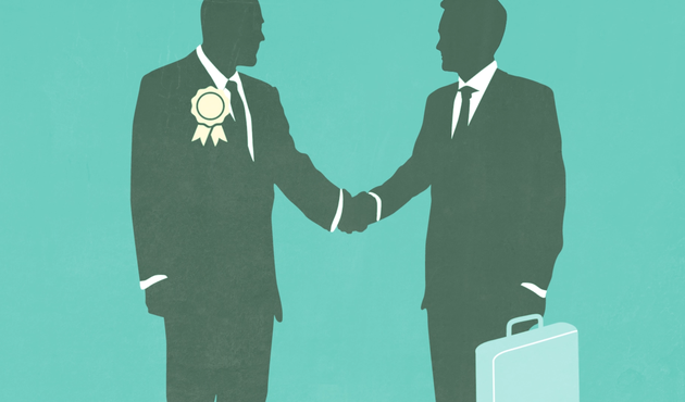 illustration showing fossil fuel lobbyists shaking hands