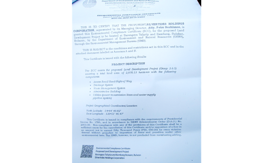 letter granting silvertides holdings corporation environmental compliance certificate