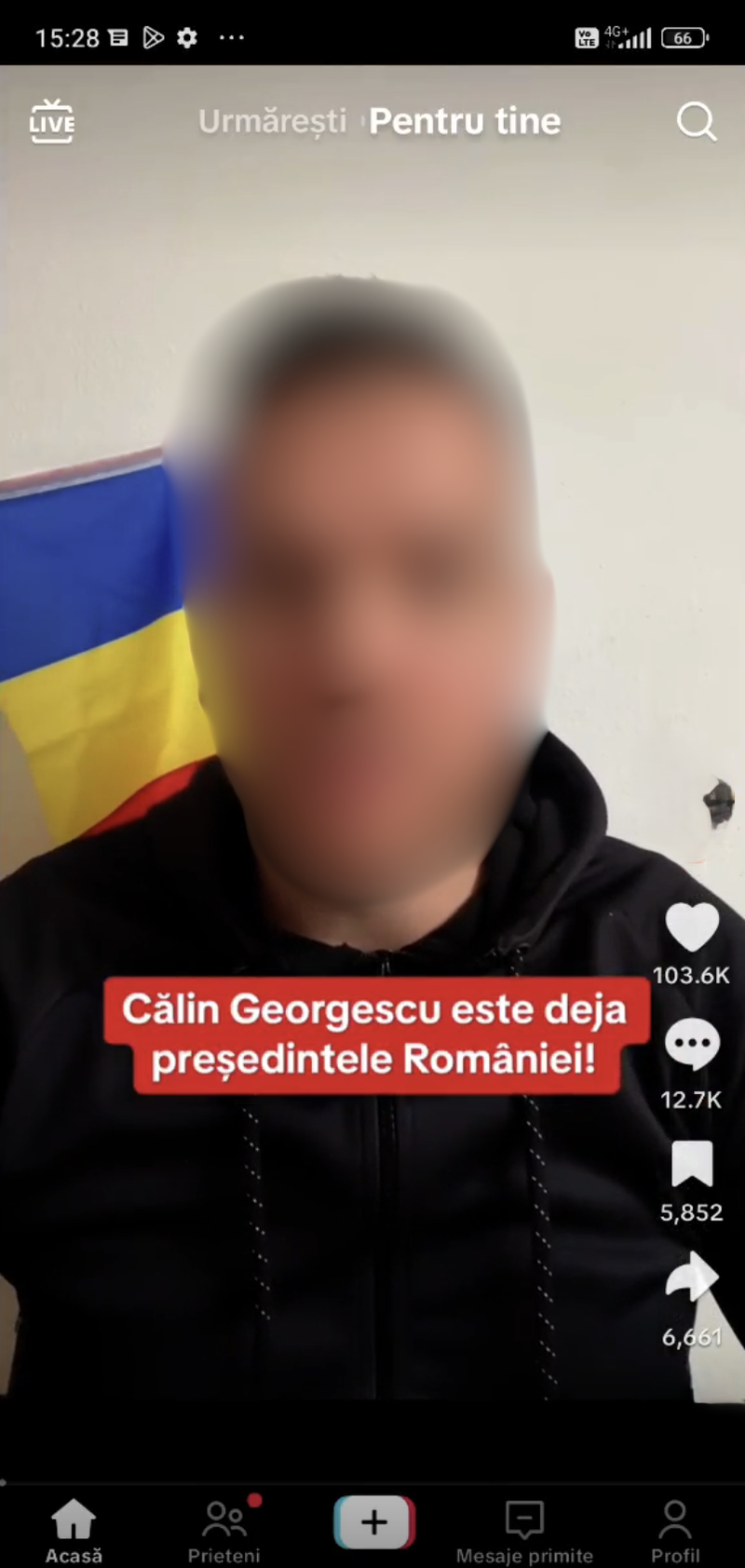 screenshot of romanian presidential candidate calin georgescu on tiktok