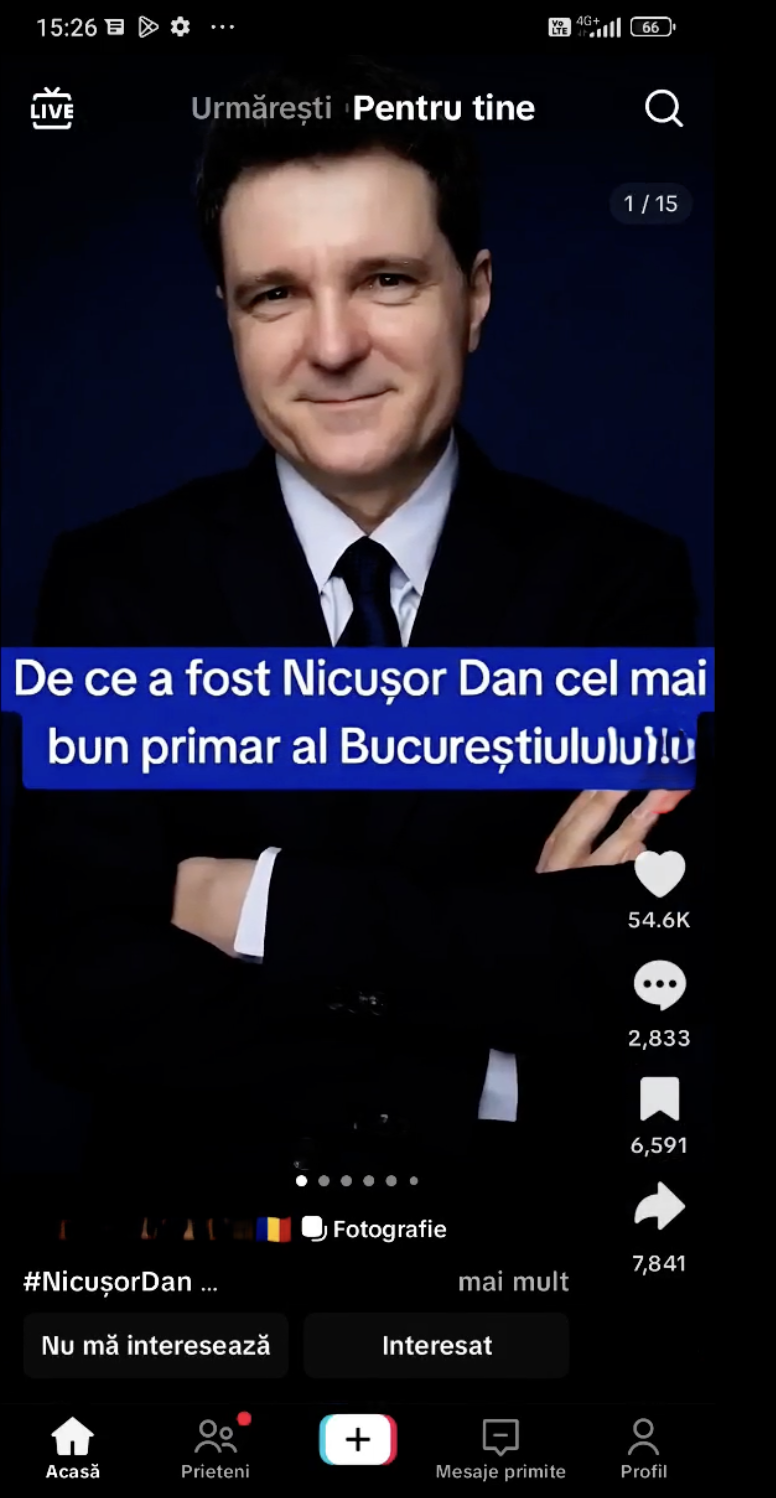 screenshot of romanian presidential candidate nicusor dan on tiktok